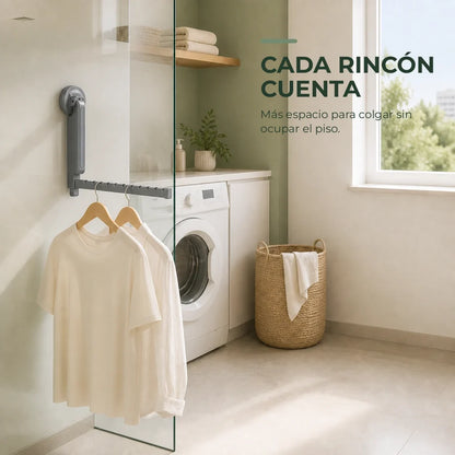 Tendedero plegable gris aprovechando un rincón compacto sin ocupar el piso