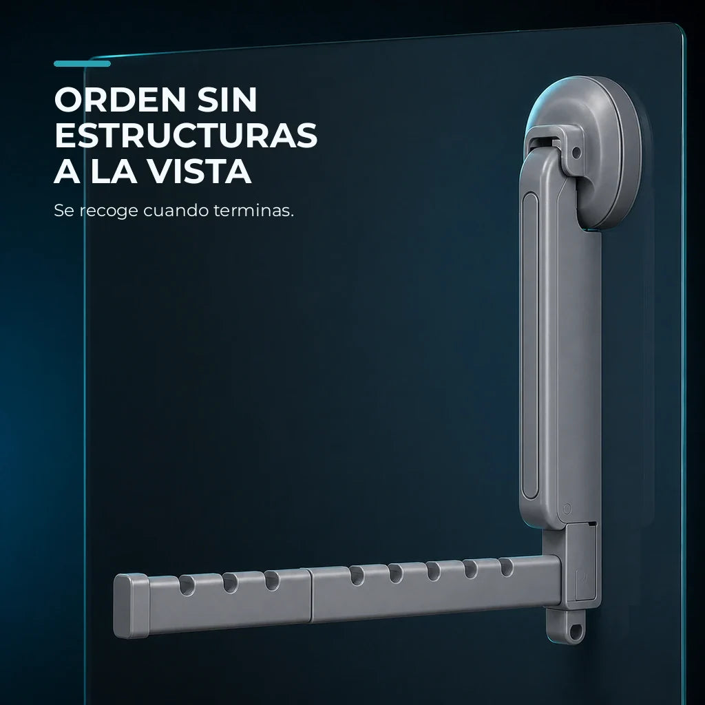 Tendedero plegable gris integrado en un espacio ordenado sin estructuras a la vista